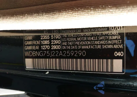 2002 Mercedes-Benz S 500 z USA, uszkodzony, nr VIN WDBNG75J22A259290